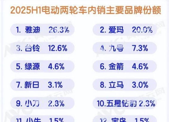 2025年电动车销量格局初定 雅迪爱玛稳坐前二 三强争夺剩余席位