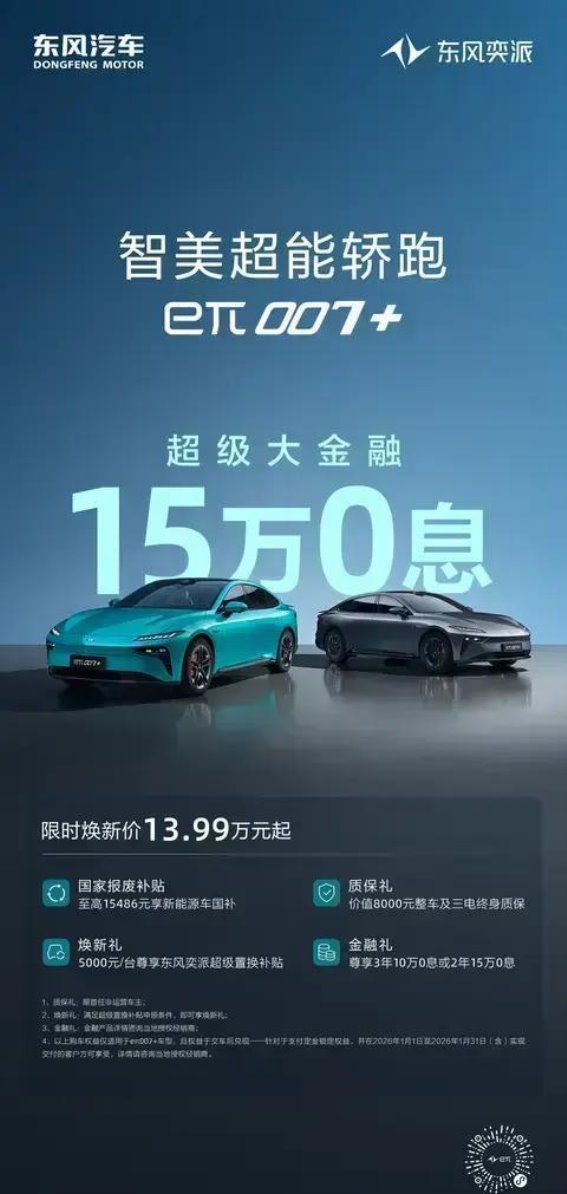 东风奕派eπ007+开年焕新，15万0息助力年轻人轻松提车